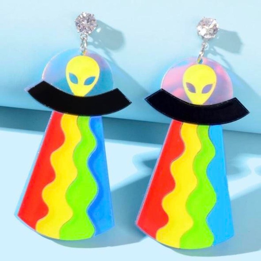Rainbow alien space UFO drop earrings‼️🌈⭐️